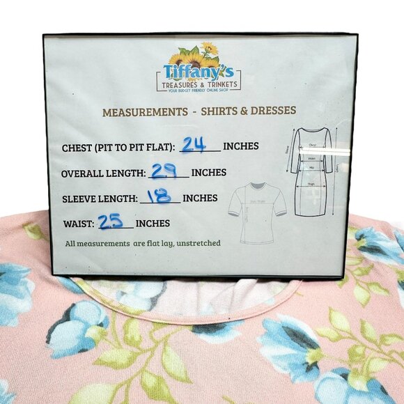 BE Stage Tunic Top Womens XL Floral Print Pink Blue Long Sleeve Ruffled Hem - Picture 8 of 8